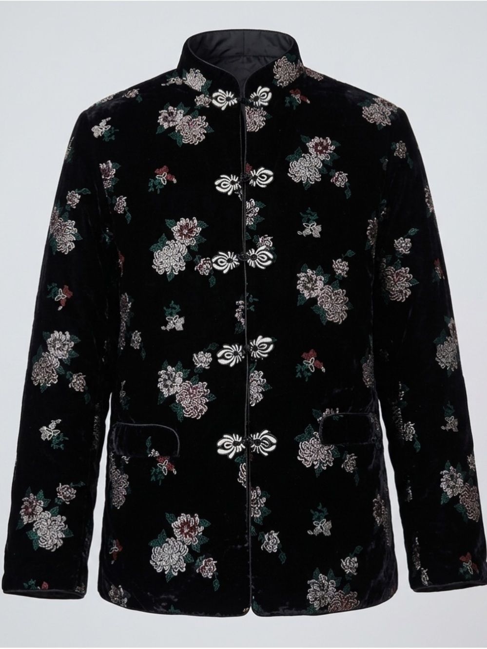 🌸 Vintage MiMi‎ Black Velvet Floral Frog Closure Tang Jacket XL 8887-16 🌸